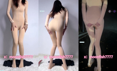 推特moonfish7777 肉色連體衣戶外馬路自玩